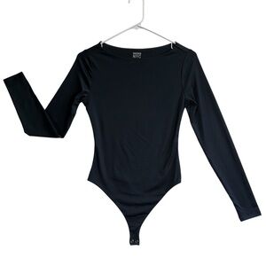 Madden NYC Black Long Sleeve Bodysuit with Rounded Neckline Size XS